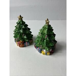 Vintage Christmas Tree Salt and Pepper Shakers Ceramic